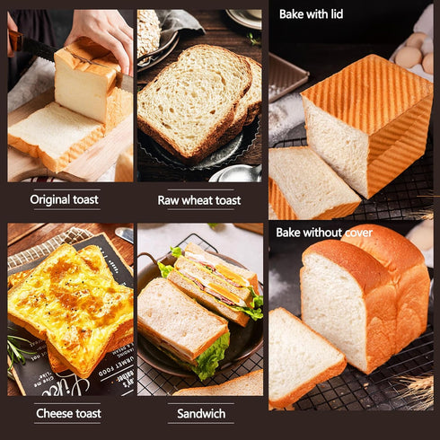 Pullman Loaf Pan with Lid, Non-Stick Bakeware, Golden Corrugated Carbon Steel Bread Toast Box Mold for Baking Bread