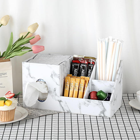 Sumnacon Square PU Tissue Box Cover, Stylish Leather Tissue Box Organizer for Bathroom, Living Room, and Office