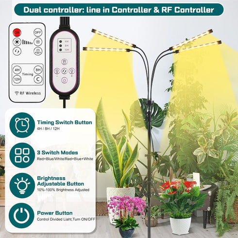 yentbokj 15-63 inches 4/8/12H Grow Lights for Indoor Plants Yellow Light with Adjustable Tripod Stand Plant Light