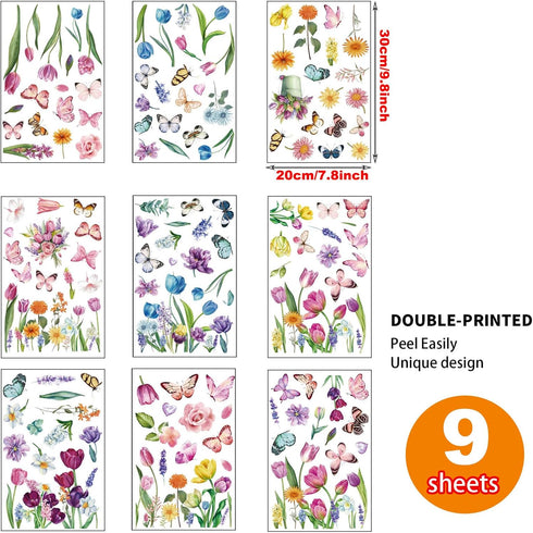 Spring Flower Window Clings, Decorations Window Decals Stickers for Home and Office.