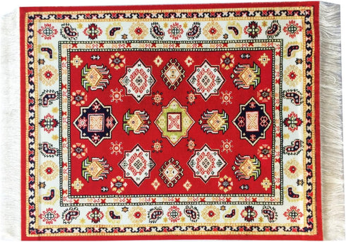 Set of 4 Rug Table Coasters - Oriental Design Fabric Carpet Drink Mats, Absorbent, Rectangular, Red Black Blue
