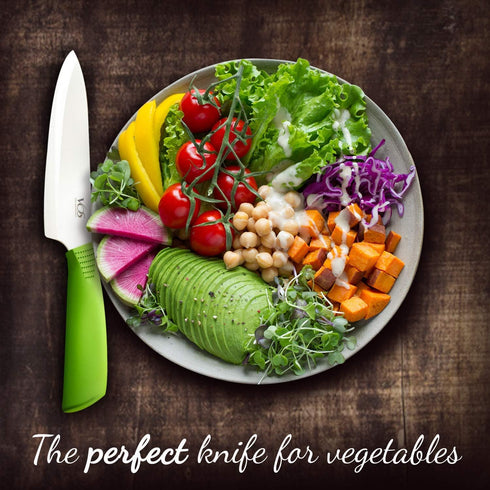 Vos Ceramic Chef Knife, 8 Inch with Protection Cover, Lightweight Zirconia Blade, Green