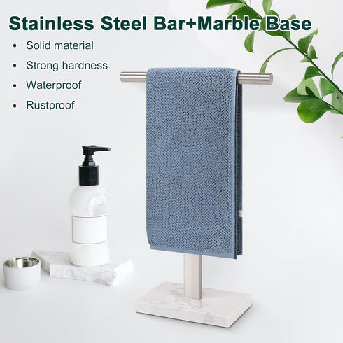 Hand Towel Holder, T-Shape Free-Standing Towel Bar for Bathroom Kitchen Countertop, 304 Stainless Steel (16IN-Marble