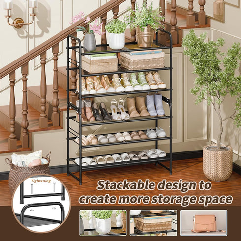 3-Tier Closet 33" SUFAUY Mesh Shoe Rack, Metal Wide Shoe Shelf Heavy Duty, Black