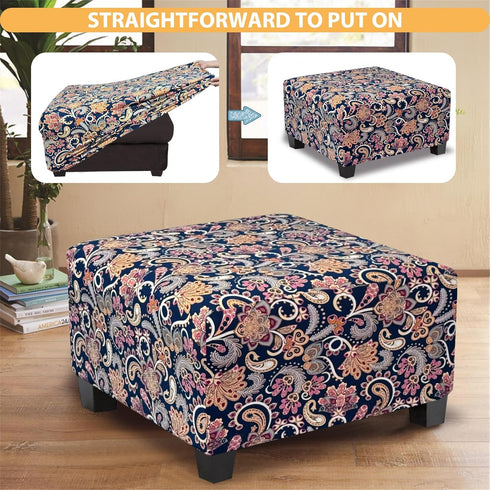 Ottoman Cover Square Slipcovers Printed,Stretch Footrest Stool Cover for Ottoman Square,Soft Foot Stool Cover Protector