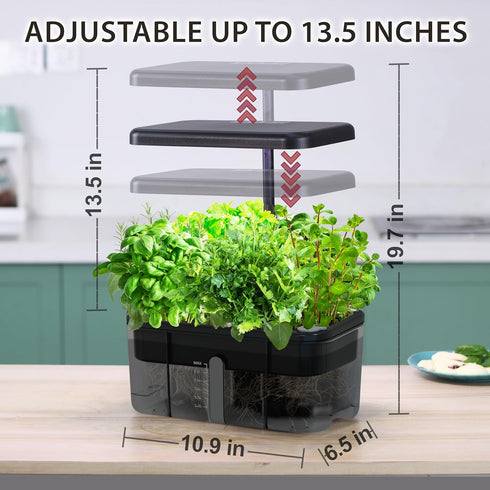 Clay Pebble Hydroponics Growing System Kit Indoor Herb Garden with Smart LED Grow Light, Adjustable Height