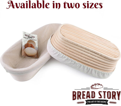 Oval Proofing Basket Set (10x6 inch) by Bread Story – Handmade Unbleached Natural Cane Bread Baking Kit with Cloth Liner