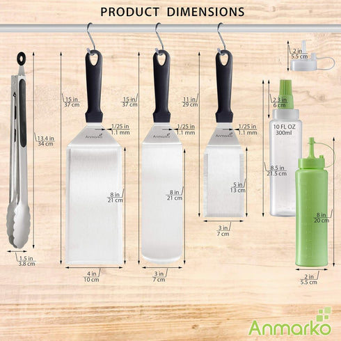 Metal Spatula Set of 6 - Griddle Accessories Kit, Grill Flat Spatula Pancake Flipper for BBQ Grill