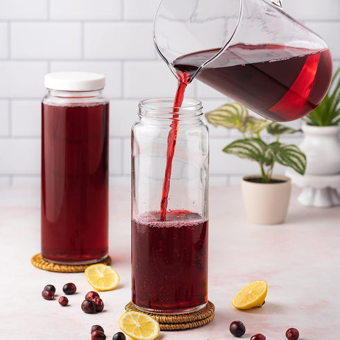 Set 32 oz 4 Pack All About Juicing Glass Bottles - Jars, Wide Mouth with Lids for Juice, Smoothies, Water, Milks