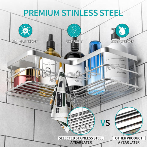 4-Pack Yazoni Corner Shower Caddy, Adhesive Shower Shelves with Soap Holder No Drilling, Rustproof Bathroom Shower
