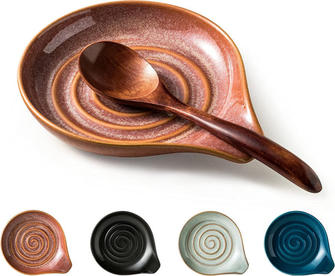 Spoon Rest - Ceramic Cooking Spoon Holder for Kitchen Counter, Large Utensil Rest for Spoons, Ladles, Tongs, Spatula, 5