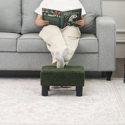 15" Adeco Flannel Small Footstool Ottoman for Footrest, Modern Velvet Rectangle Step Stool Extra Seating with Non-Skid