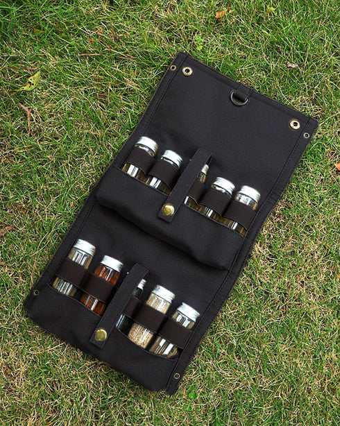 CRSUSUKJ 10 Set Travel Spice Kit, Portable Spice Bag with Spice Jars, Canvas Seasoning Storage Bag Organizer, Seasoning