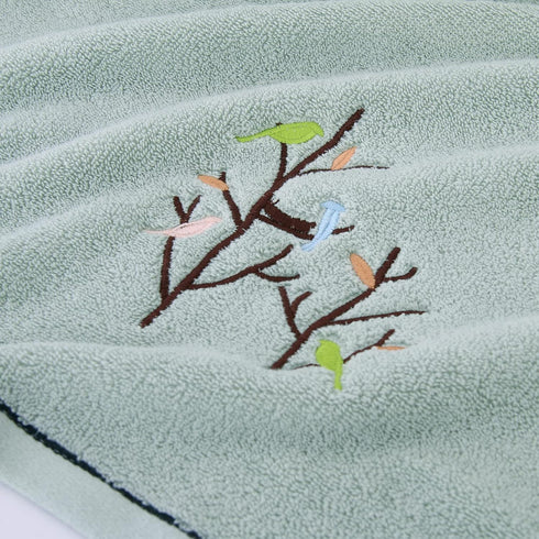 Pidada Set of 2 Hand Towels with Embroidered Bird Tree Pattern 100% Cotton for Bathroom