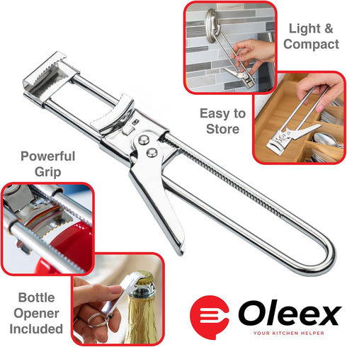 Oleex Jar Opener for Weak Hands (x2) with Keychain Bottle Cap Opener, Easy Seniors Arthritis, Kids Openers, Kitchen