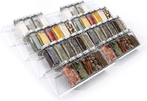 Clear Acrylic Spice Drawer Organizer, 4 Tier- 2 Set Expandable from 13" to 26" for Kitchen Spice Rack Tray