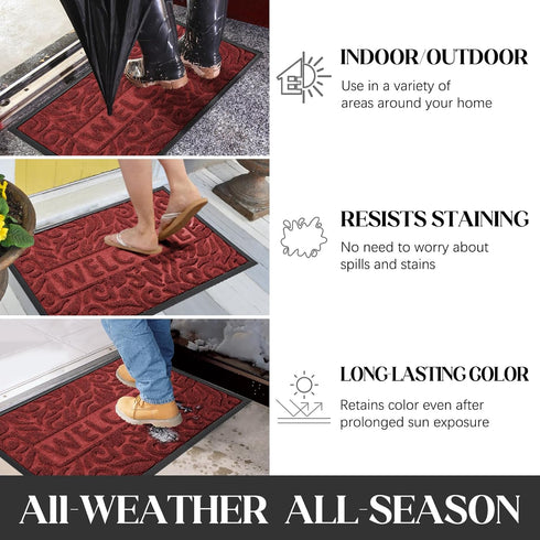 Yimobra Welcome Outdoor Front Door Mat, Heavy Duty Non-Slip, Rubber Backing, 29.5x17, Wine Red