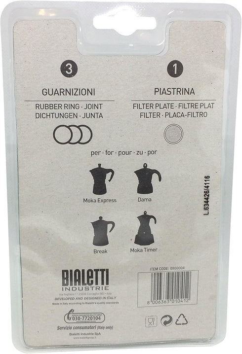 Bialetti Moka Express 6 Cup White Replacement Filter and 3 Gaskets