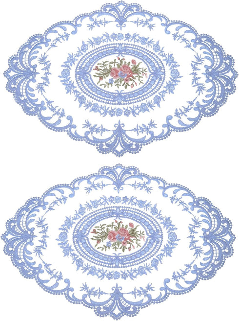 uxcell 2Pack Retro Lace Placemat 12x16-in Oval Embroidered Table Place Mats French