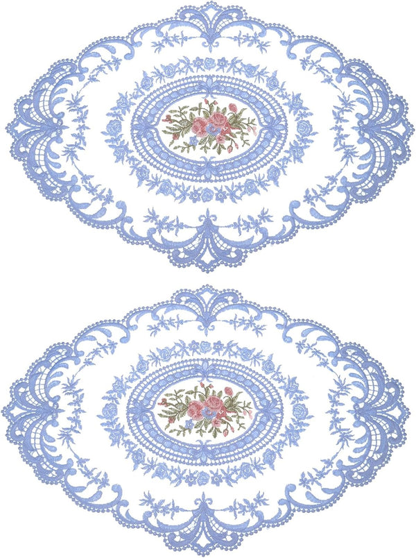 uxcell 2Pack Retro Lace Placemat 12x16-in Oval Embroidered Table Place Mats French