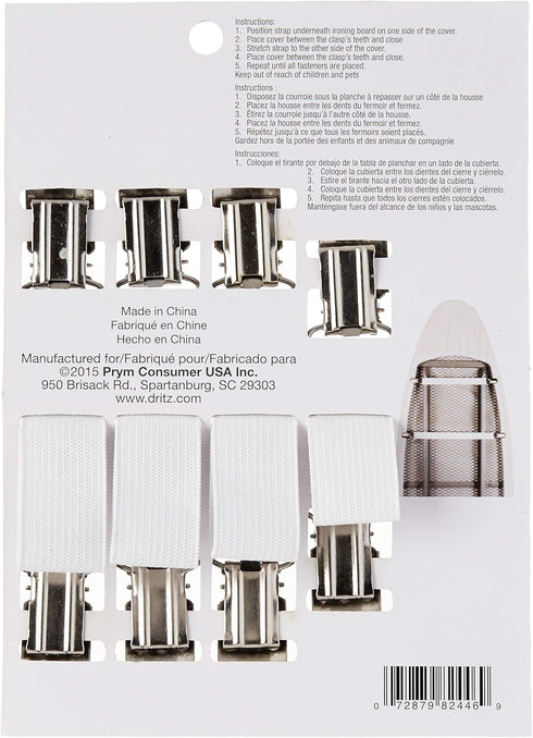 Dritz Clothing Care Ironing Board Cover Fasteners, White, 4-Count