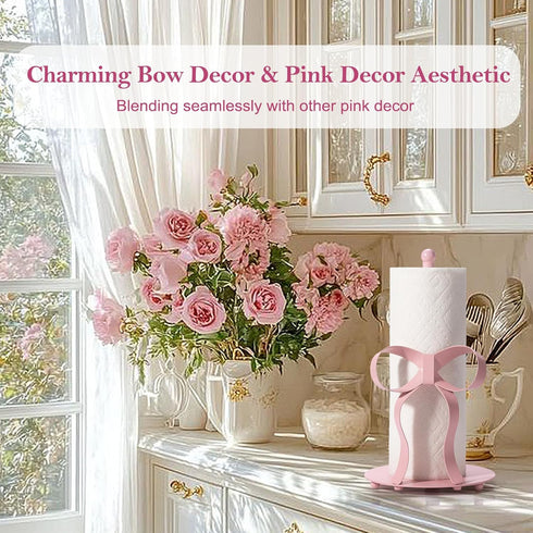 3D Pink Bow Paper Towel Holder Coutertop - Bow Accent Paper Towel Holder, Pink Kitchen Decor and Accessories, Coquette