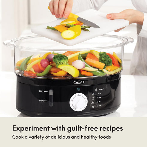 BELLA Two Tier Food Steamer, 7.4 QT, Stainless Steel, Stackable Baskets & Dishwasher Safe Lids