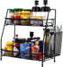 LEMIKKLE Bathroom Countertop Organizer, Bedroom Organizer, Kitchen Spice Rack Shelf with Small Basket (Black)