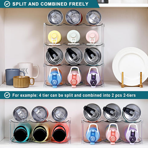 LANDNEOO Stackable Water Bottle Organizer - Clear Holder for Stanley & Others' Large Tumblers, 4 Tier Holds 12