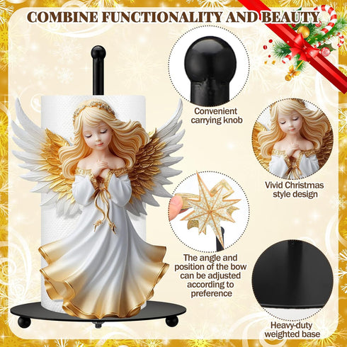 Countertop Shellwei Christmas Angel Paper Towel Holder with Round Base Christmas Bathroom Decor Xmas Gifts Rustic Angel