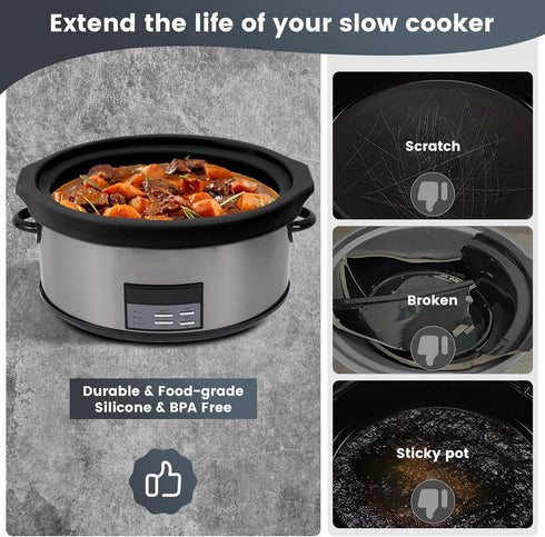 Slow Cooker Liners for 7-8 QT, Maywe Tanso Reusable & Leakproof Silicone Liner for Crock Pot, Dishwasher Safe
