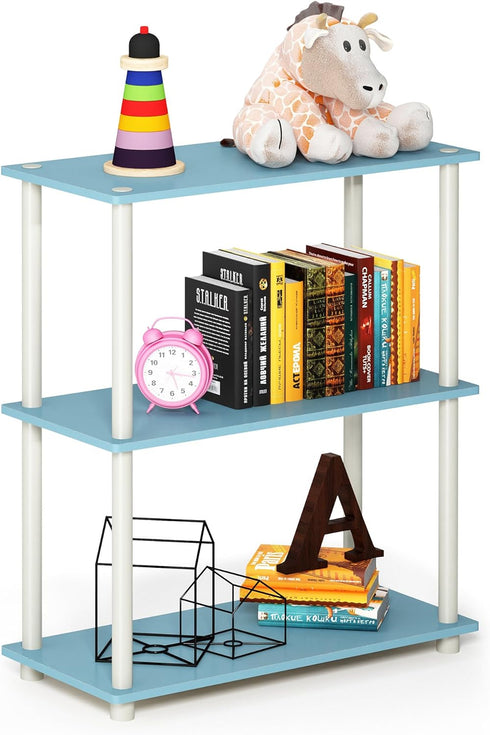 Furinno Turn-N-Tube 3-Tier Compact Shelf Display Rack, Light Blue/White