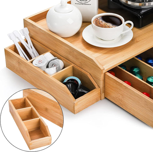 SOUJOY Bamboo Drawer Organizer for Coffee Pods, K Cup Organizer with Drawer and Side Storage Box for Kitchen