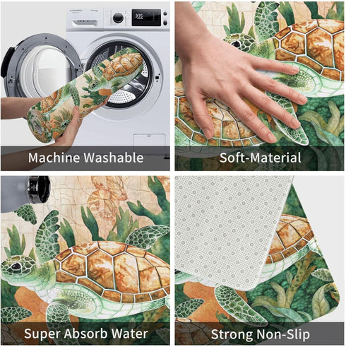Soft Bath Mats Sea Turtle, Non-Slip Quick-Drying Rugs for Kitchen Bedroom Indoor Use - 16x24 Inches
