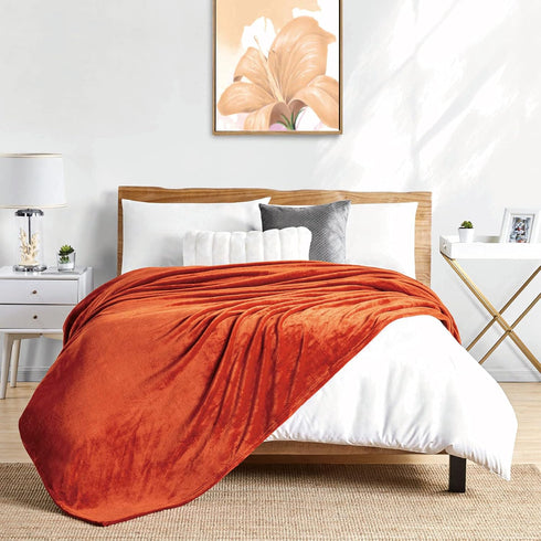 Walensee Fleece Blanket Plush Throw - Twin Size 60x80 Orange, Super Soft Microfiber Flannel for All Seasons