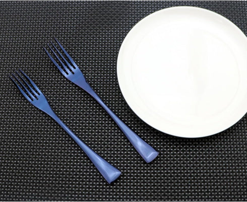 Flatware Set - 18/10 Stainless Steel Mirror Polished Blue Cutlery, 6 Piece Service for 1