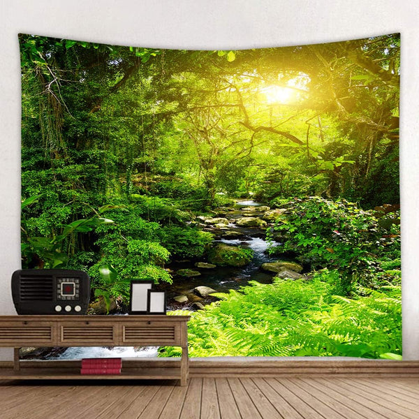 Llamazing Forest Creek Landscape Tapestry, Home Decor for Living Room and Bedroom, Magic Curtain (90.5''L x 70.8''W)