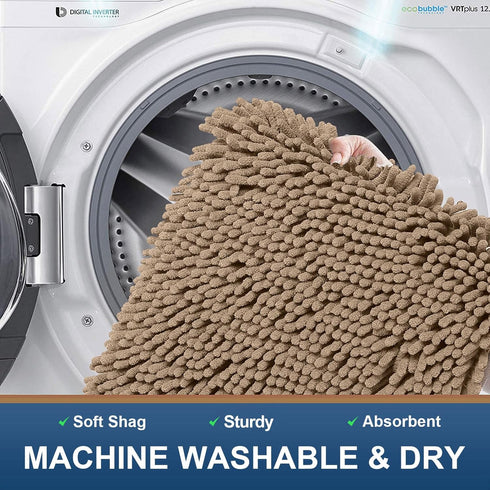 smiry Luxury Chenille Bath Rug, Extra Soft Shaggy Bathroom Mat, Non-Slip Plush Carpet Runner, Machine Washable