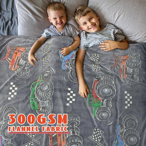 60"80" ORDM Glow in The Dark Blanket for Boys Truck Throw Blanket Car Toys Unique Gifts for Kids Glowing Cartoon