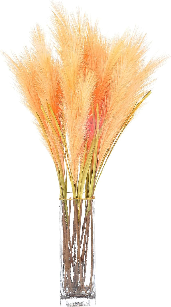 Faux Pampas Grass, Artificial Pampas Grass 6pcs, 39" Long Stem, Boho Room Decor Flowers Bunches, Orange