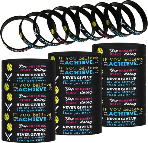 Sumind 36 Pcs Softball Motivational Bracelets, Inspirational Stretch Silicone Rubber Wristbands for Sport Parties