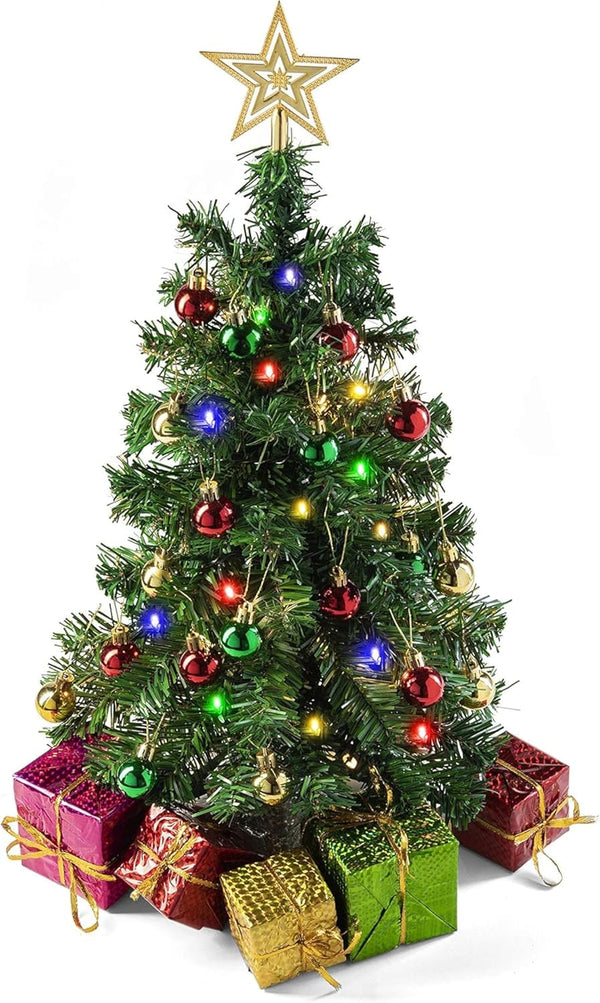 PREXTEX 23-Inch DIY Tabletop Mini Christmas Tree, Multi-Color LED Lights, Decorated Gift Boxes for Christmas Decoration