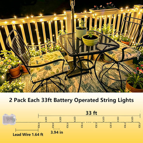 2 Pack 33ft 100 8 YEGUO Battery Operated String Lights Indoor, Each LED Twinkle Fairy Lights for Bedroom with Remote