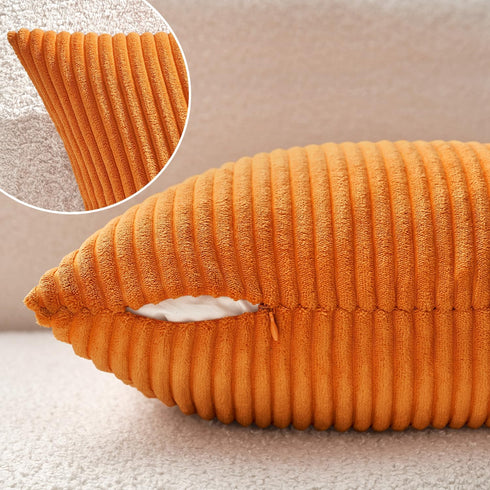 MIULEE Fall Pack of 2 Orange Pillow Covers, 18x18 Inch Soft Boho Striped Corduroy Throw Pillow Covers for Home Decor
