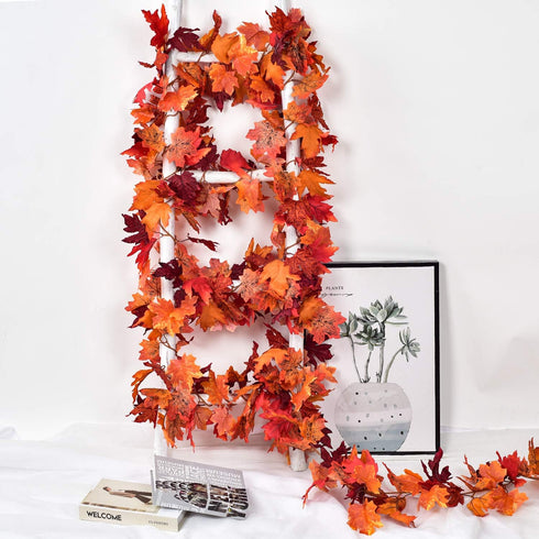 2 Pack Artificial Fall Maple Leaf Garland, Autumn Hanging Vines for Indoor Outdoor Wedding Thanksgiving Decor