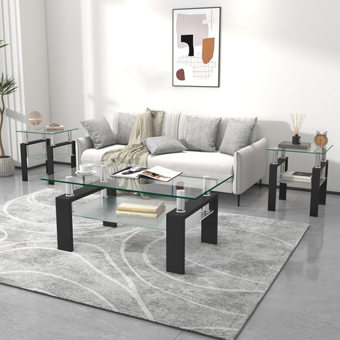 2-Tier (1, Glass Side Table Modern Glass Top Corner Table Living Room Square Side Table with Metal Leg for Living Room
