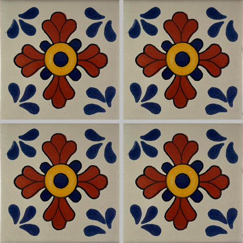 Fine Crafts Imports 3x3 Seville Talavera Mexican Tile - 16pcs Ceramic Floral, Multicolor, Water Resistant