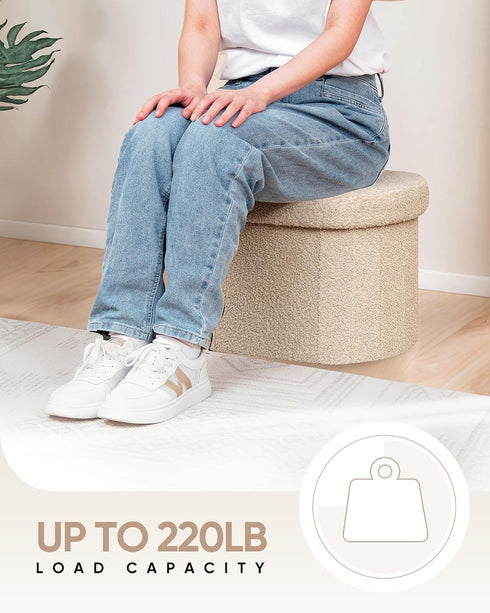 16.14 Inches B FSOBEIIALEO Storage Ottoman for Dorm Room, Boucle Folding Storage Ottoman Foot Rest, Small Collapsible