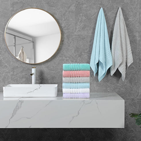 Aibaser 6 Pack 100% (24 48 Inches) Towels Bath Towel for Bathroom, Cotton x High Absorbency Quick Drying (White)