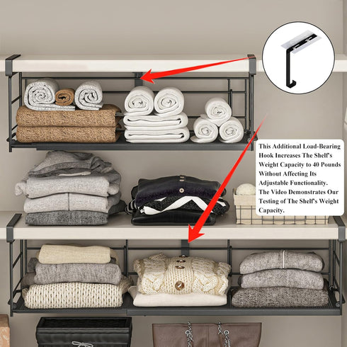 SHINEWON 1 Pack, 5" 10" Expandable Under Cabinet Shelf, Extendable Under Shelf Storage with Removable Wire-Like Back
